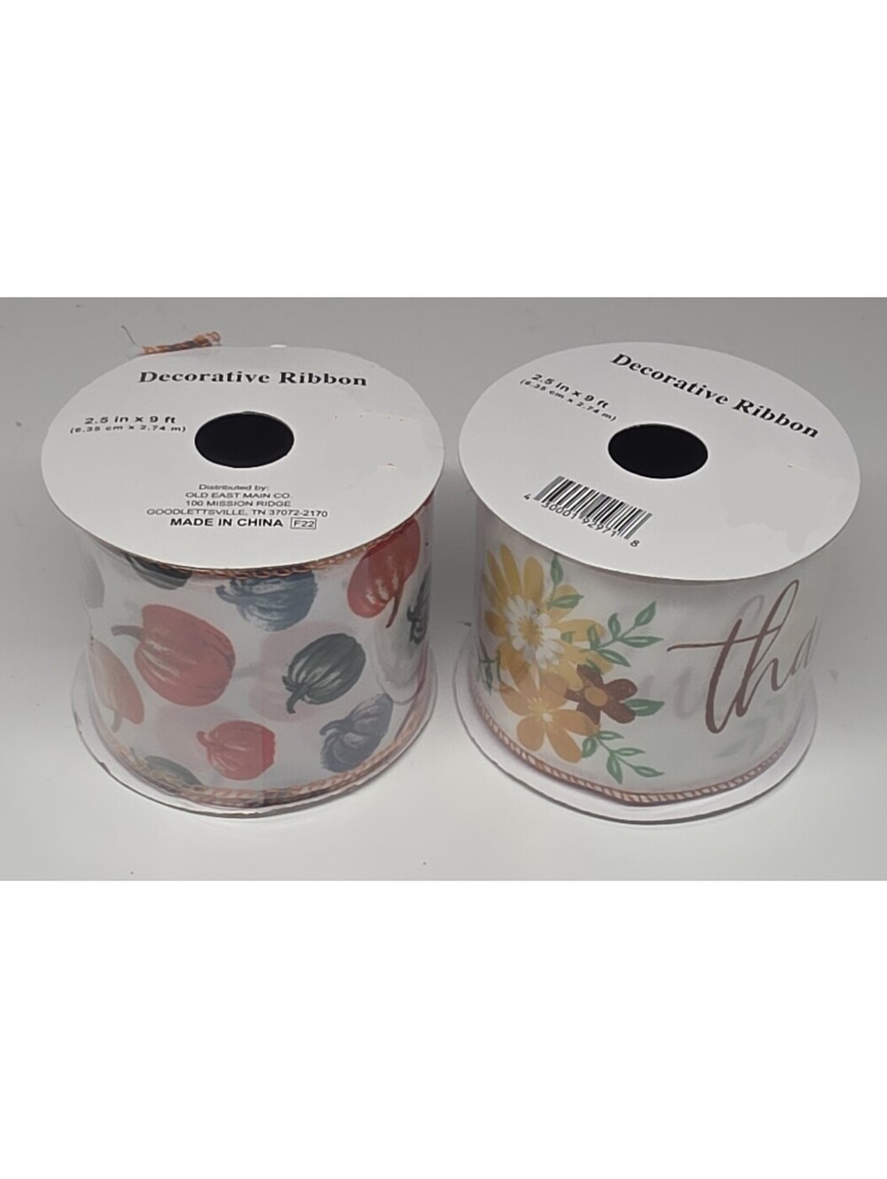 2 Rolls 2.5 inch Fall Wired Edge Ribbon Thankful Pumpkin Decor
